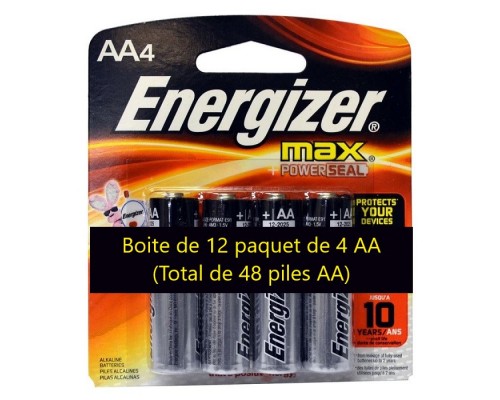 Piles AA Alcaline Energizer Max Power Seal (paquet de 4) boite de 12